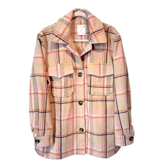So Plaid Shacket XL Wool Blend Shirt Jacket in Rose Sand Comfy Warm - Picture 1 of 11